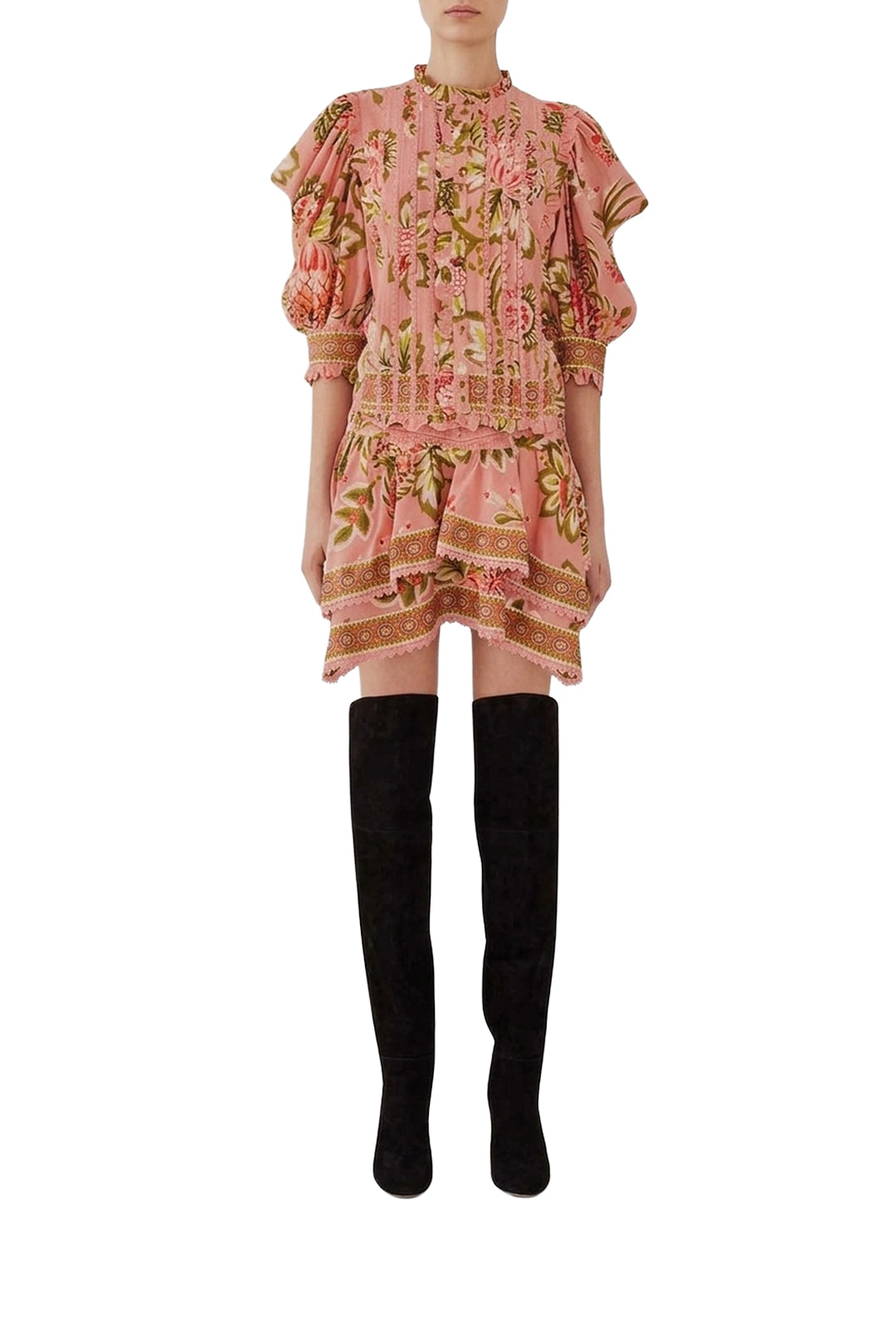 Blouse Aura Floral à manches courtes en coton - Rose