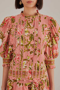 Blouse Aura Floral à manches courtes en coton - Rose