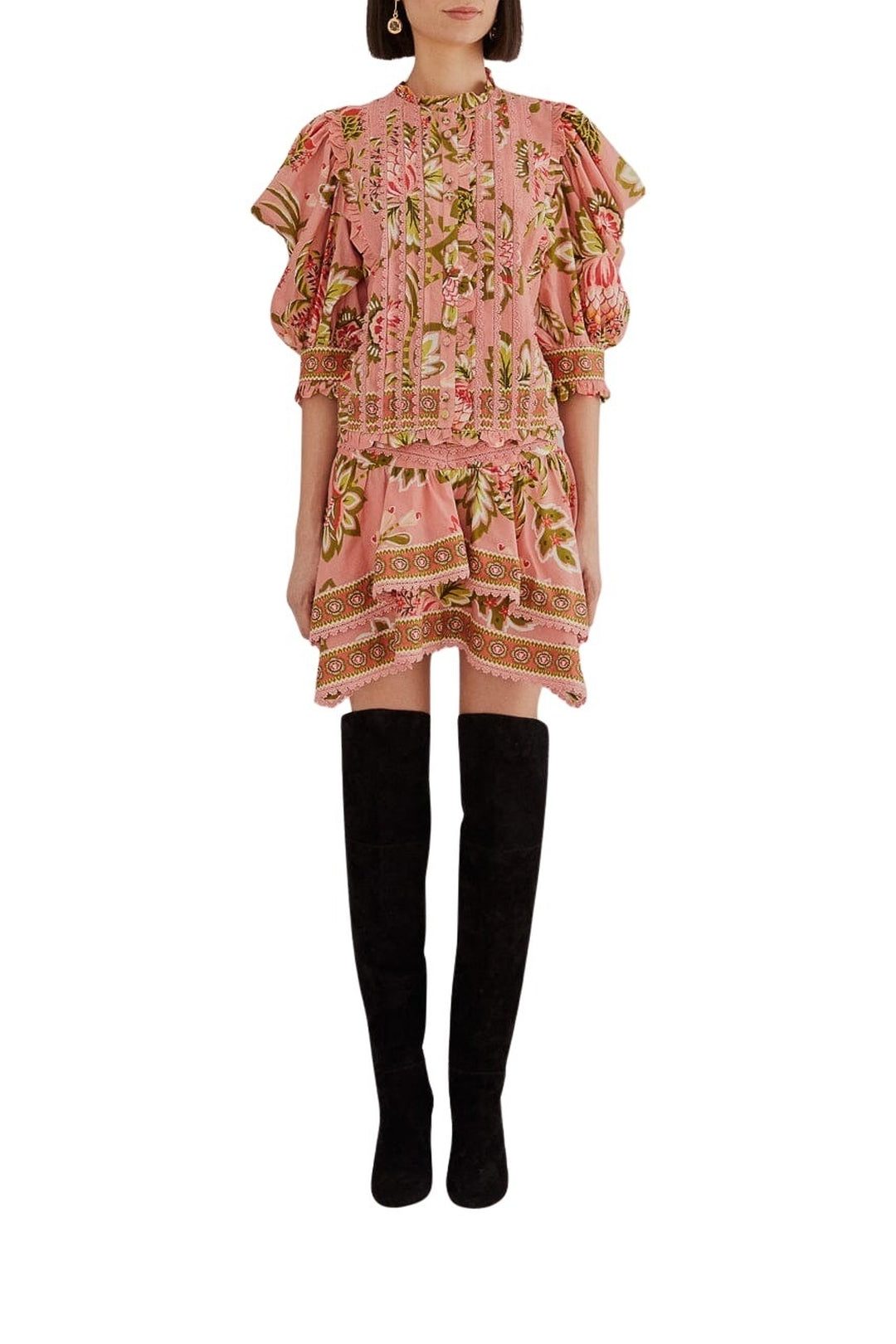 Jupe courte Aura Floral à motif en coton - Rose