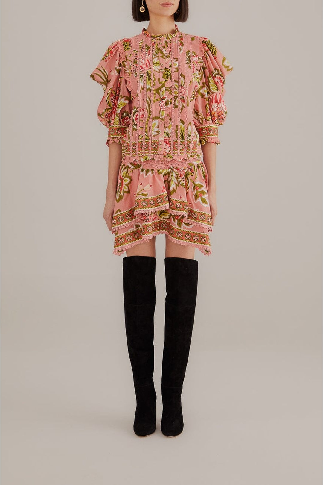 Jupe courte Aura Floral à motif en coton - Rose
