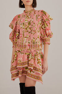 Jupe courte Aura Floral à motif en coton - Rose