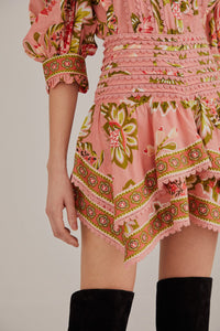 Jupe courte Aura Floral à motif en coton - Rose