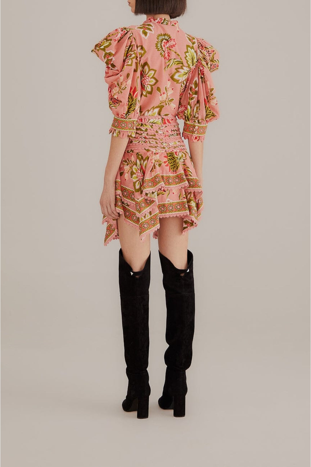 Jupe courte Aura Floral à motif en coton - Rose