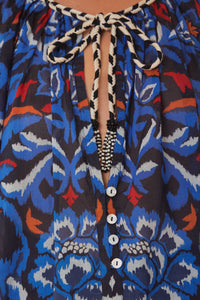 Blouse col V à nouer - Bleu