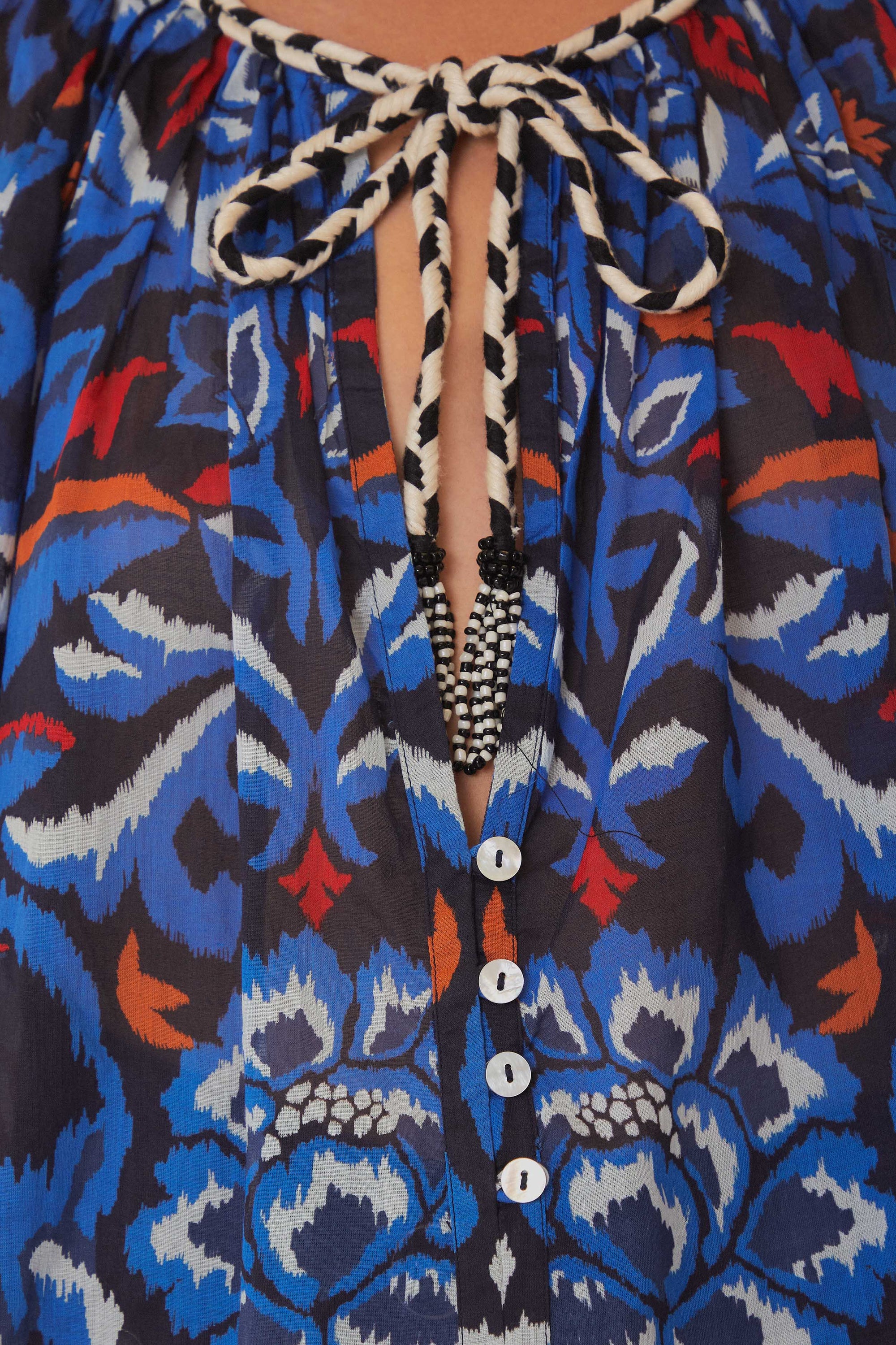 Blouse col V à nouer - Bleu