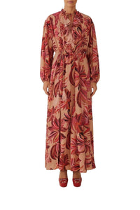 Robe longue à encolure en V et motif floral - Rose