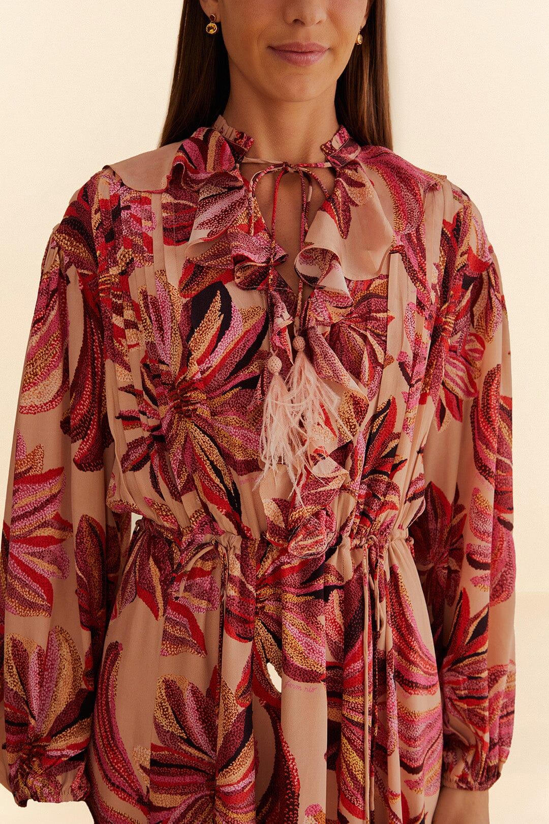 Robe longue à encolure en V et motif floral - Rose