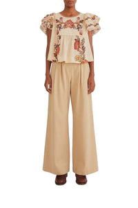 High-waisted cotton trousers - Beige