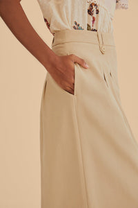 High-waisted cotton trousers - Beige