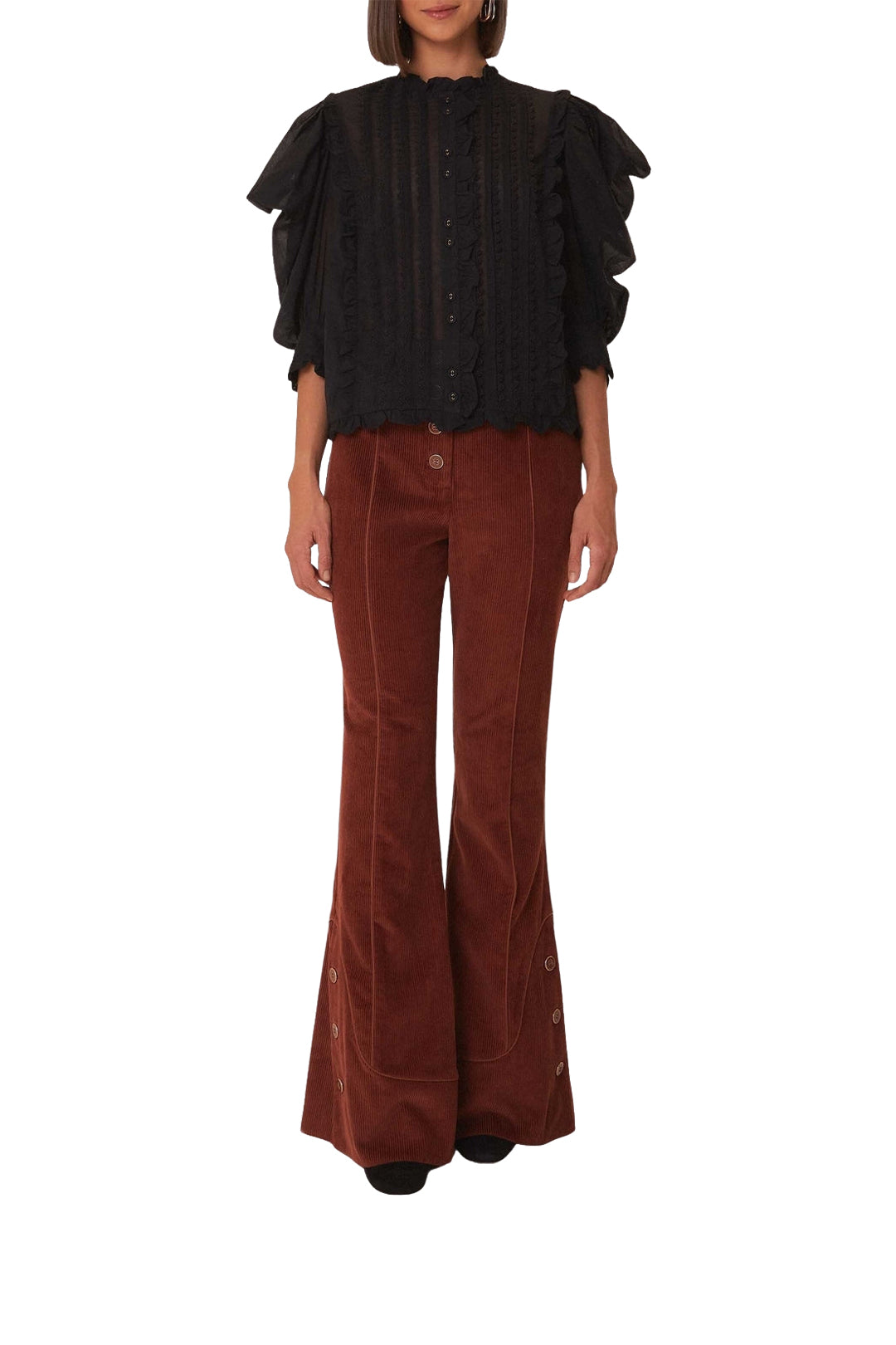 Pantalon évasé en coton - Marron