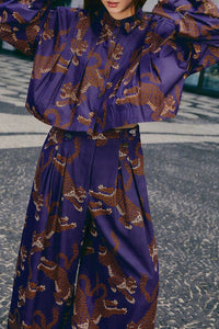Chemise à manches longues et motif Léopard en coton - Bleu