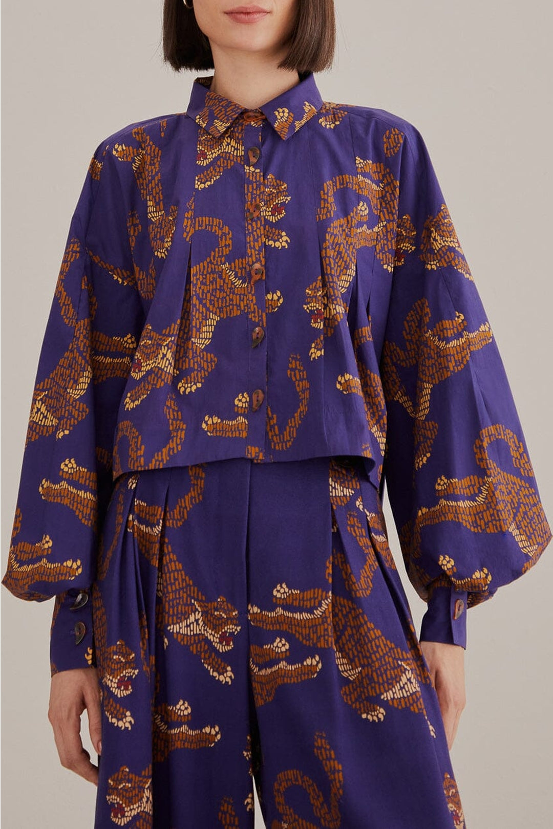 Chemise à manches longues et motif Léopard en coton - Bleu