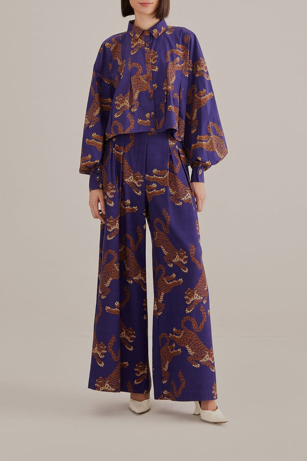 Chemise à manches longues et motif Léopard en coton - Bleu