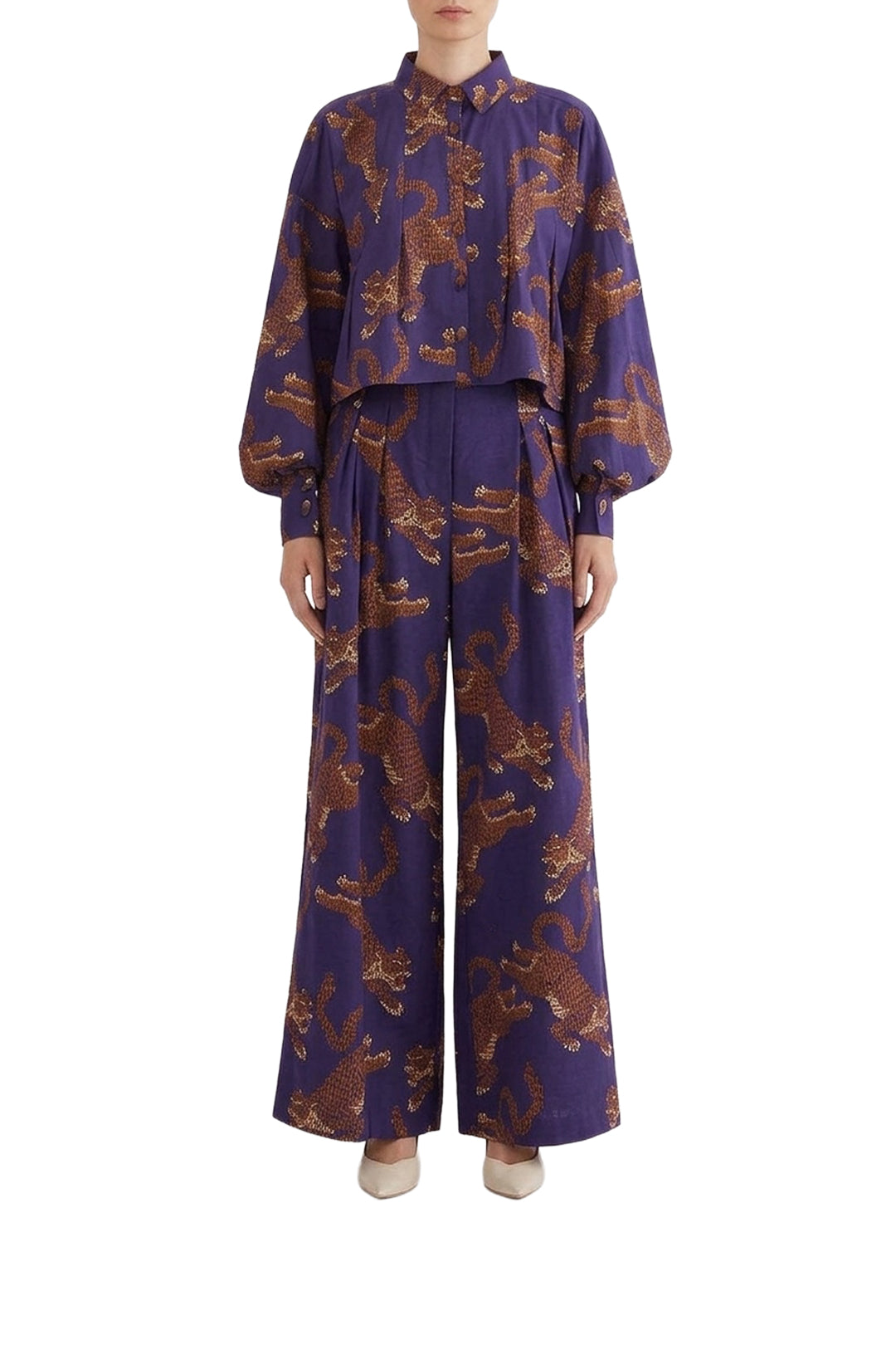 Chemise à manches longues et motif Léopard en coton - Bleu