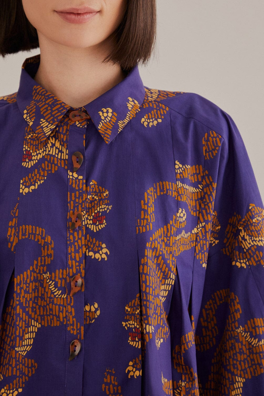 Chemise à manches longues et motif Léopard en coton - Bleu