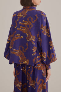 Chemise à manches longues et motif Léopard en coton - Bleu