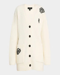 Cardigan avec appliques en dentelle en laine - Porcelain