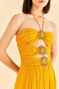 Strapless maxi dress With Sun Buckle - Yellow