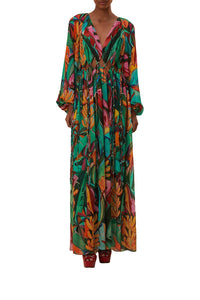 Robe longue à col v - Multicolore