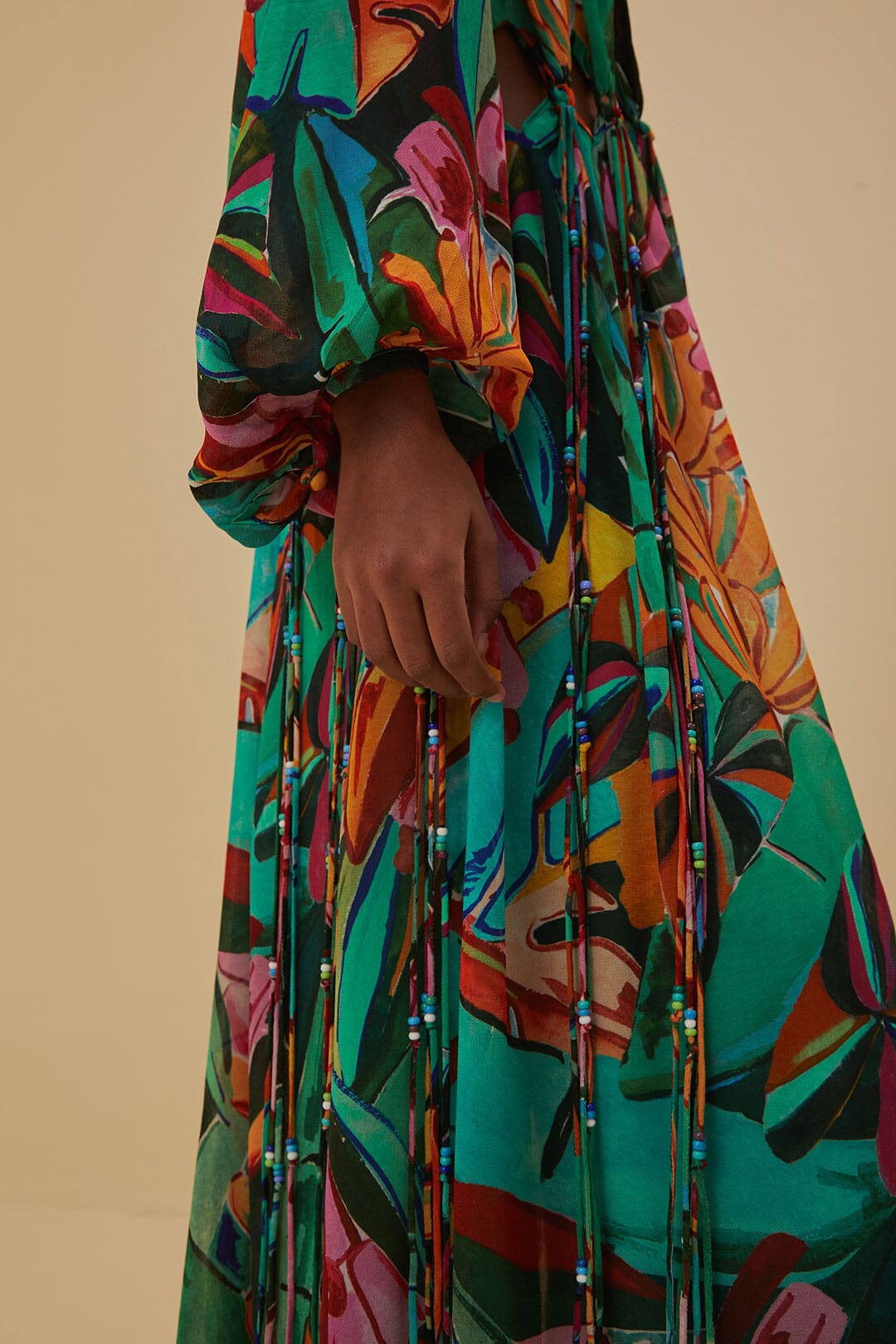 Robe longue à col v - Multicolore