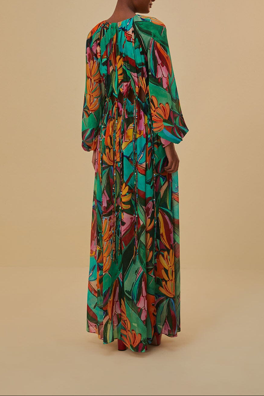 Robe longue à col v - Multicolore