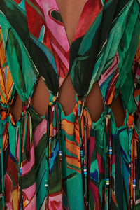 Robe longue à col v - Multicolore