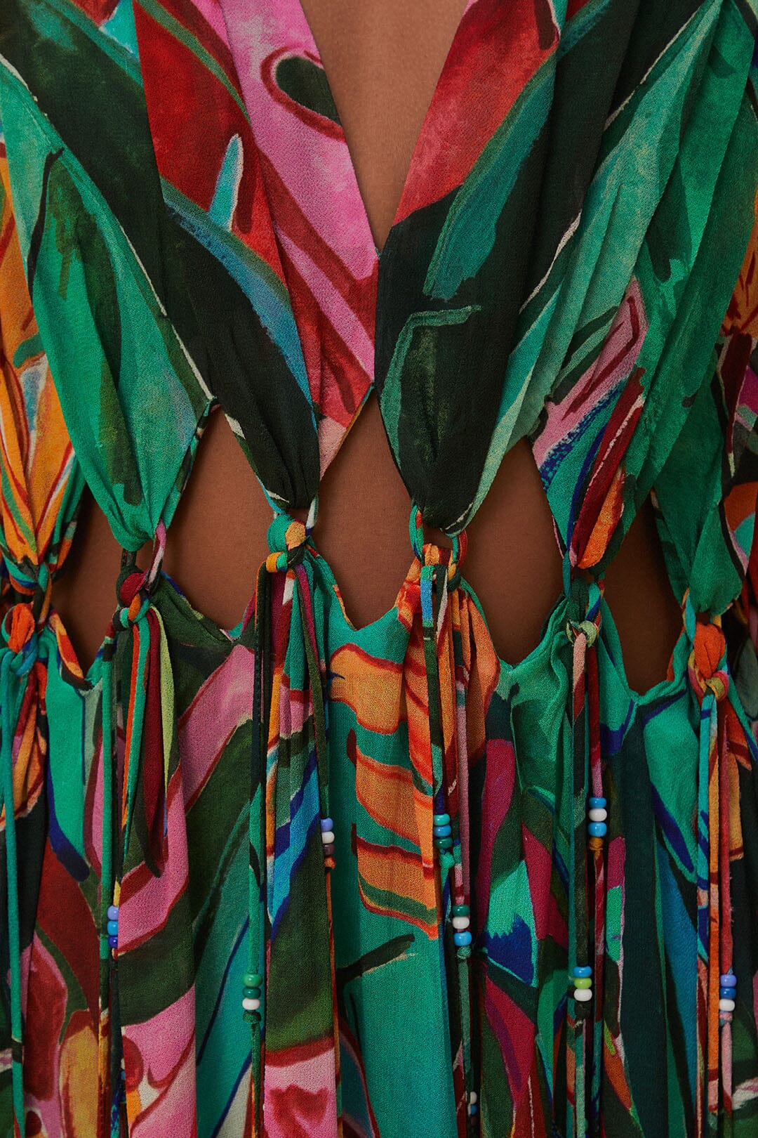 Robe longue à col v - Multicolore