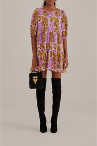 Robe courte à manches bouffantes en coton - Violet