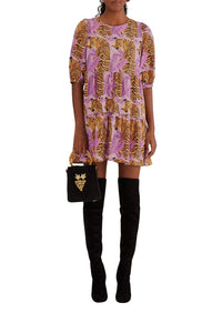 Robe courte à manches bouffantes en coton - Violet