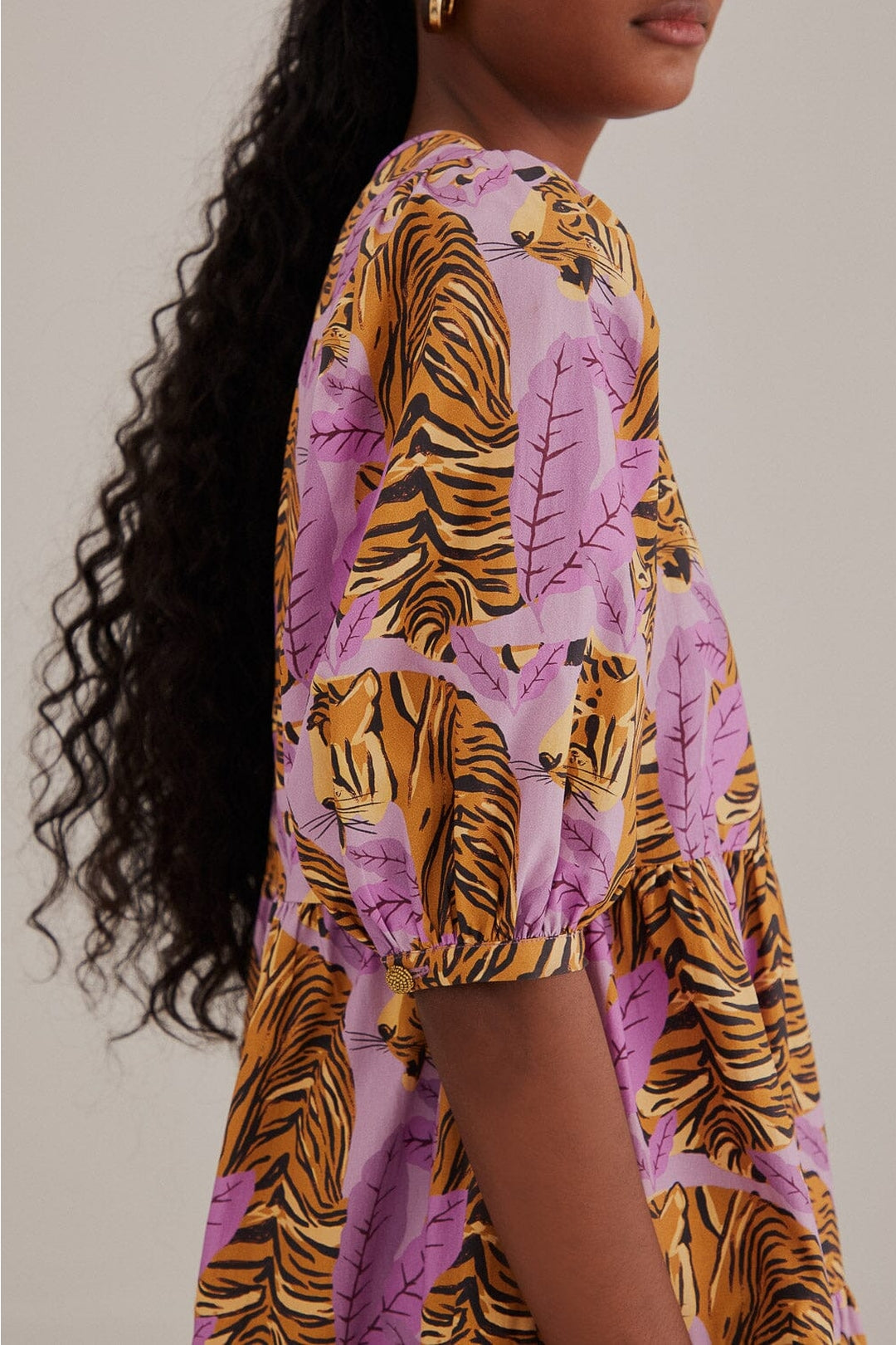 Robe courte à manches bouffantes en coton - Violet