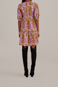 Robe courte à manches bouffantes en coton - Violet