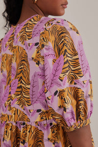 Robe courte à manches bouffantes en coton - Violet