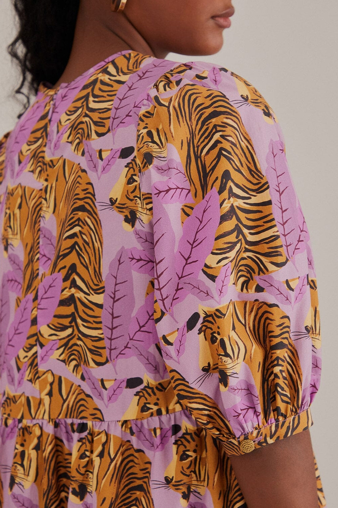 Robe courte à manches bouffantes en coton - Violet
