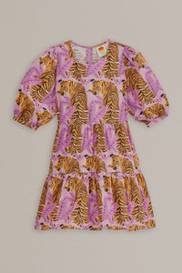Robe courte à manches bouffantes en coton - Violet