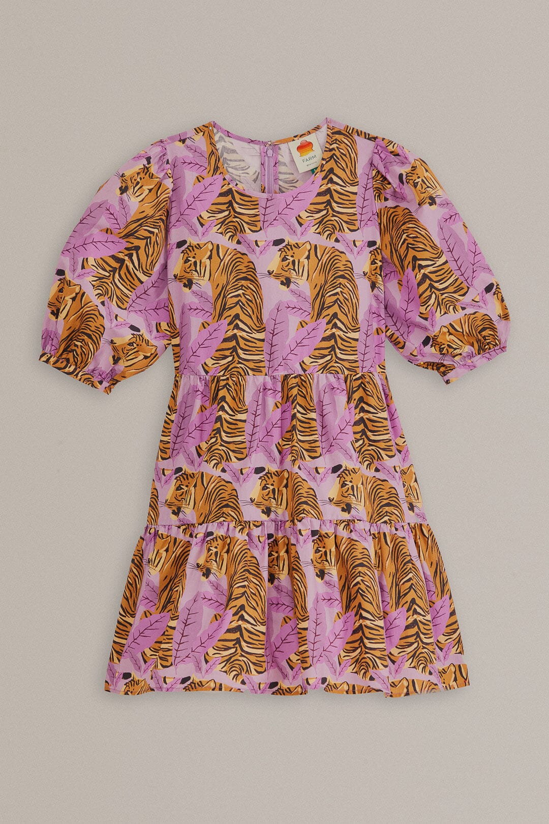 Robe courte à manches bouffantes en coton - Violet