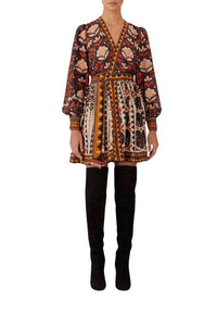 Robe courte à col V Garden Tapestry - Multicolore