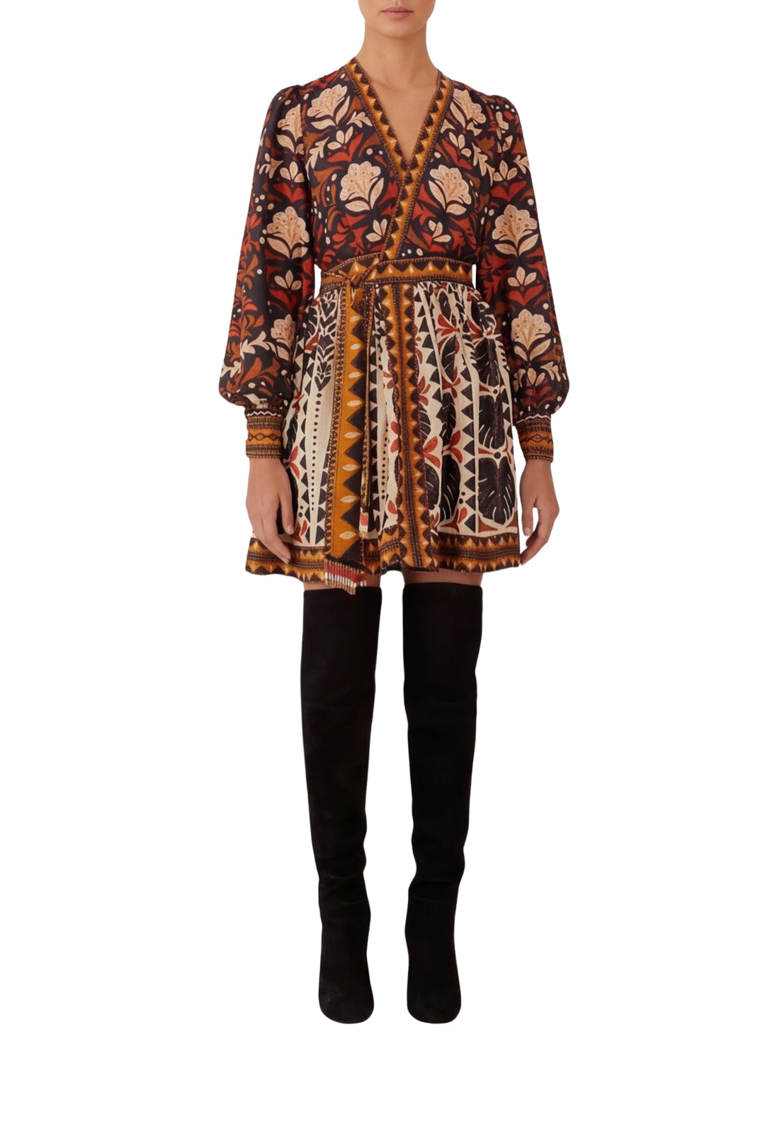 Robe courte à col V Garden Tapestry - Multicolore