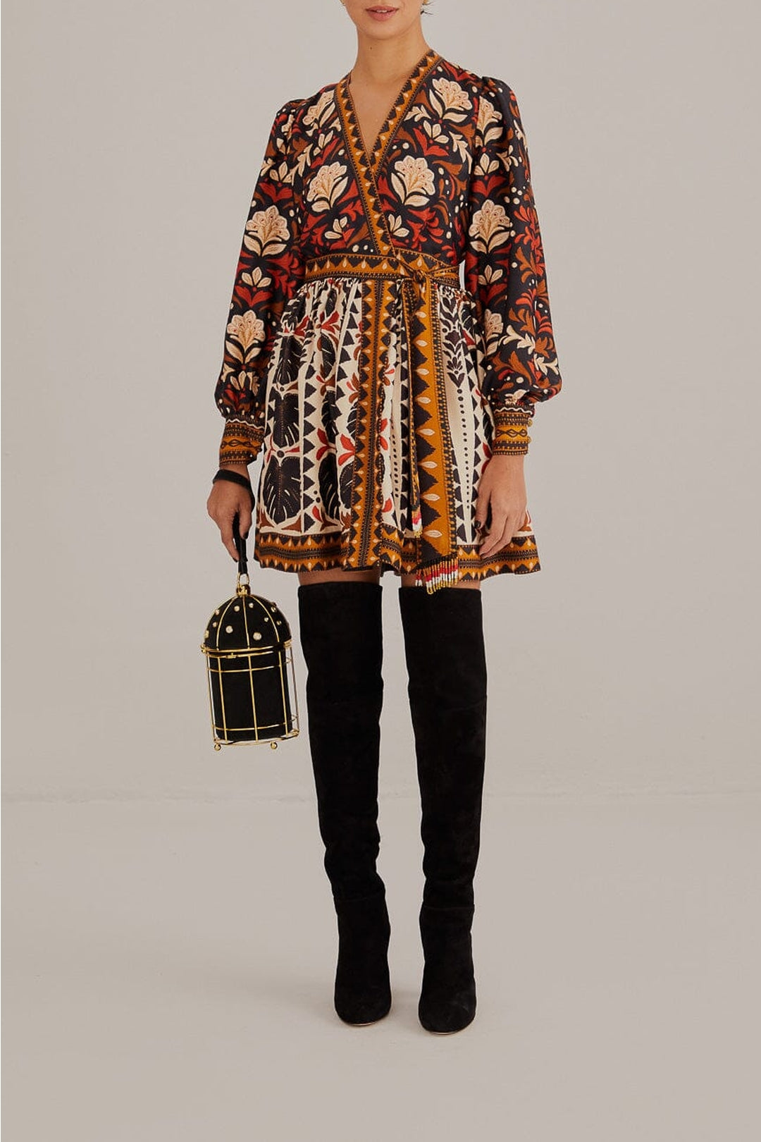 Robe courte à col V Garden Tapestry - Multicolore