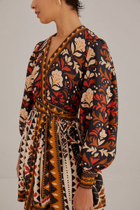 Robe courte à col V Garden Tapestry - Multicolore