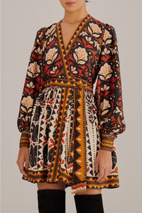 Robe courte à col V Garden Tapestry - Multicolore
