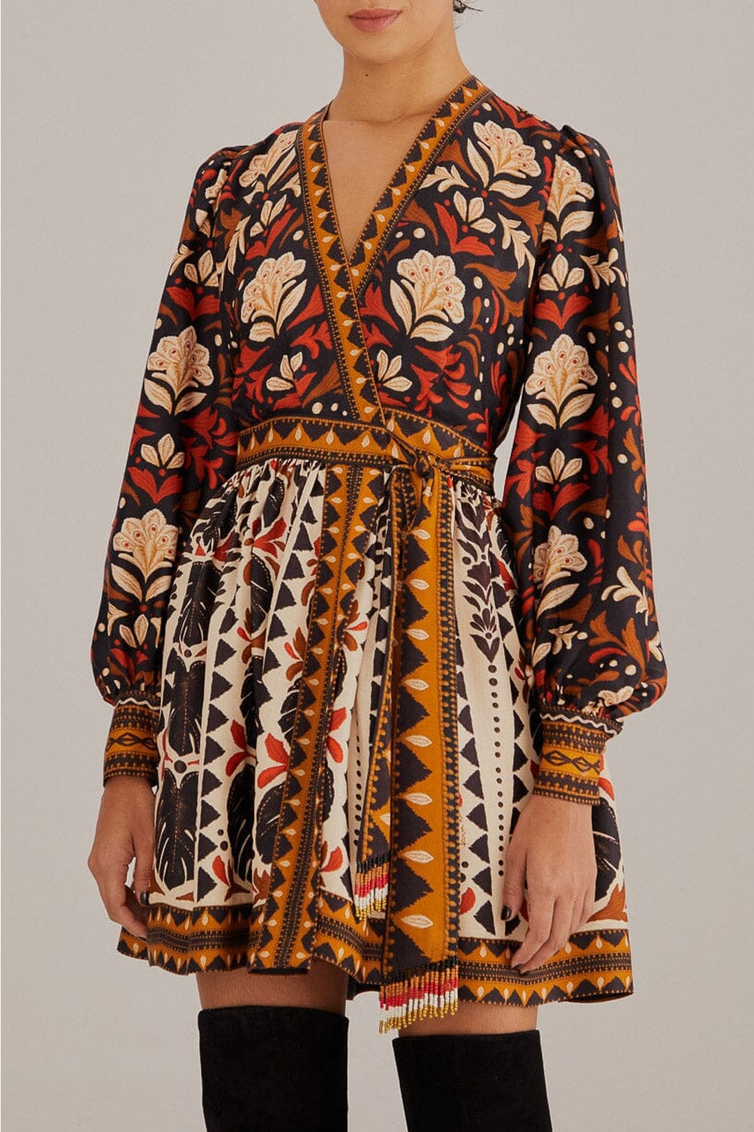 Robe courte à col V Garden Tapestry - Multicolore