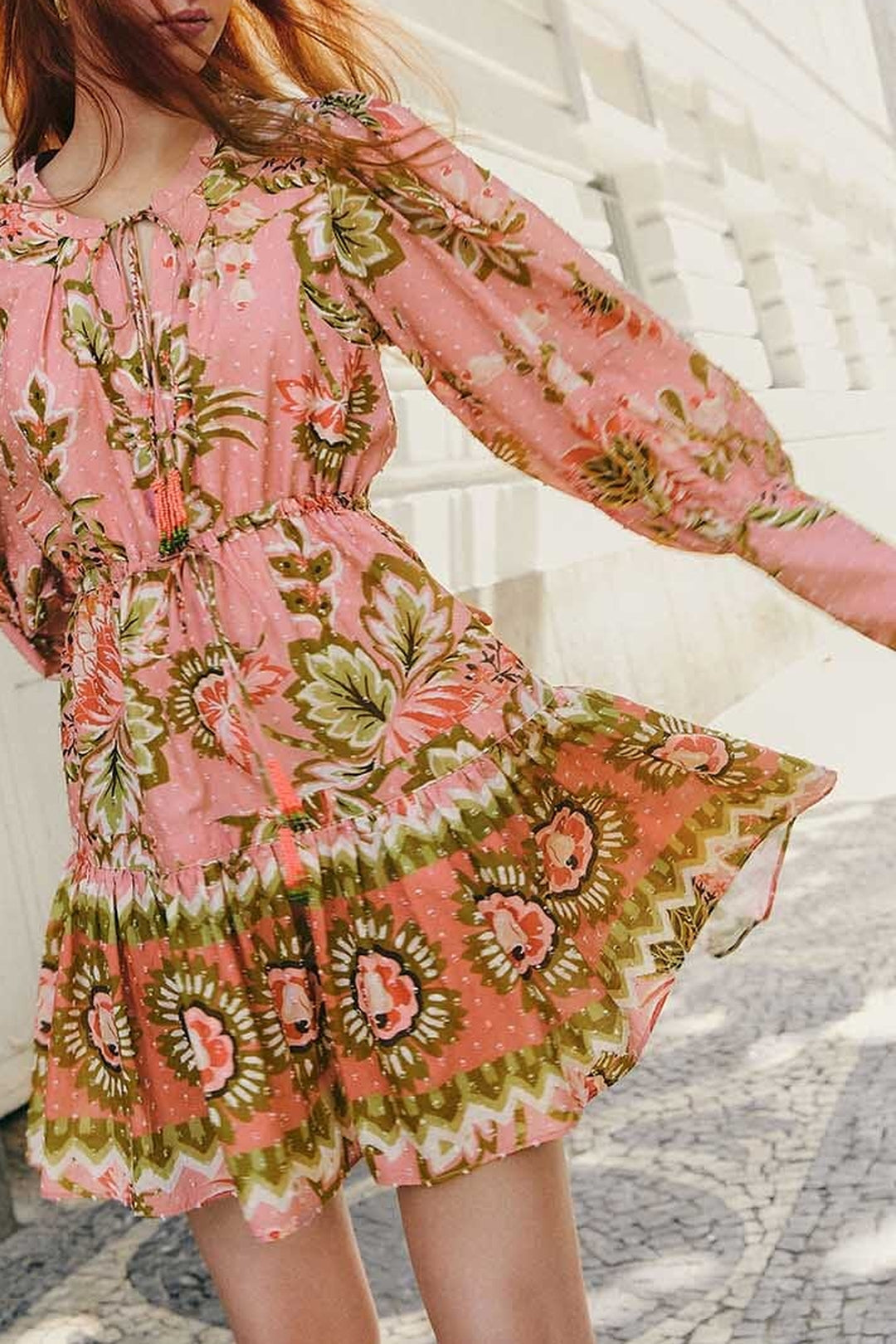 Robe courte Aura Floral en coton - Rose