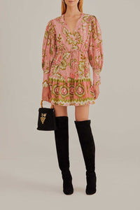 Robe courte Aura Floral en coton - Rose