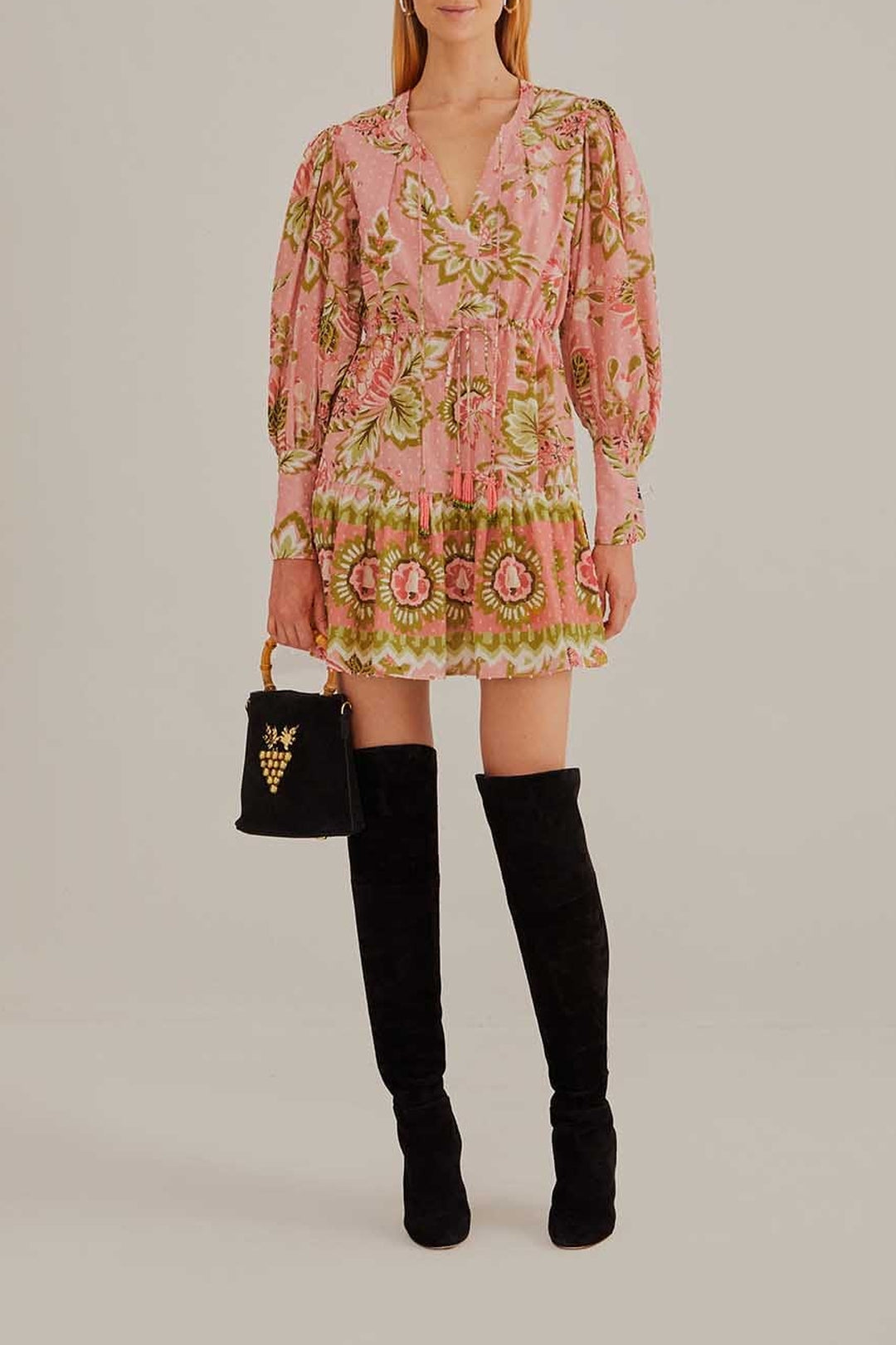 Robe courte Aura Floral en coton - Rose