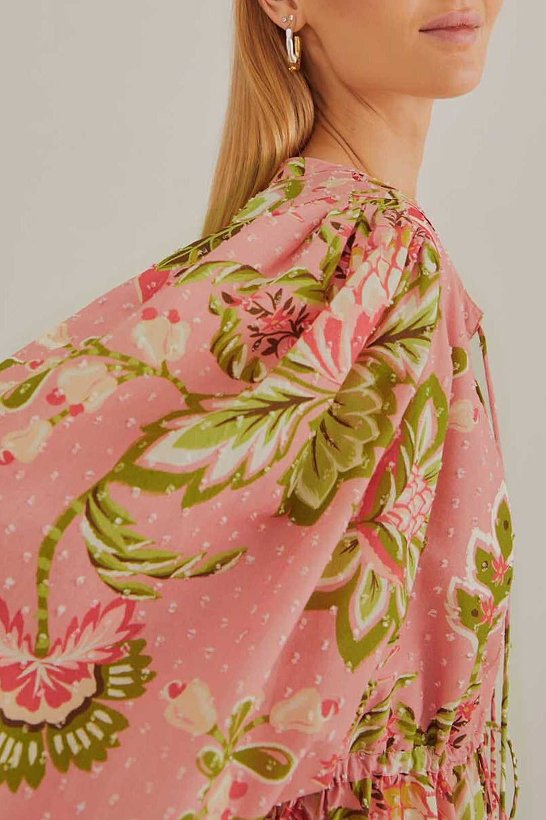 Robe courte Aura Floral en coton - Rose