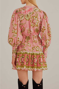 Robe courte Aura Floral en coton - Rose
