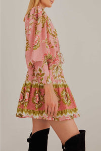 Robe courte Aura Floral en coton - Rose