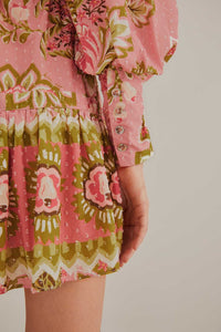 Robe courte Aura Floral en coton - Rose