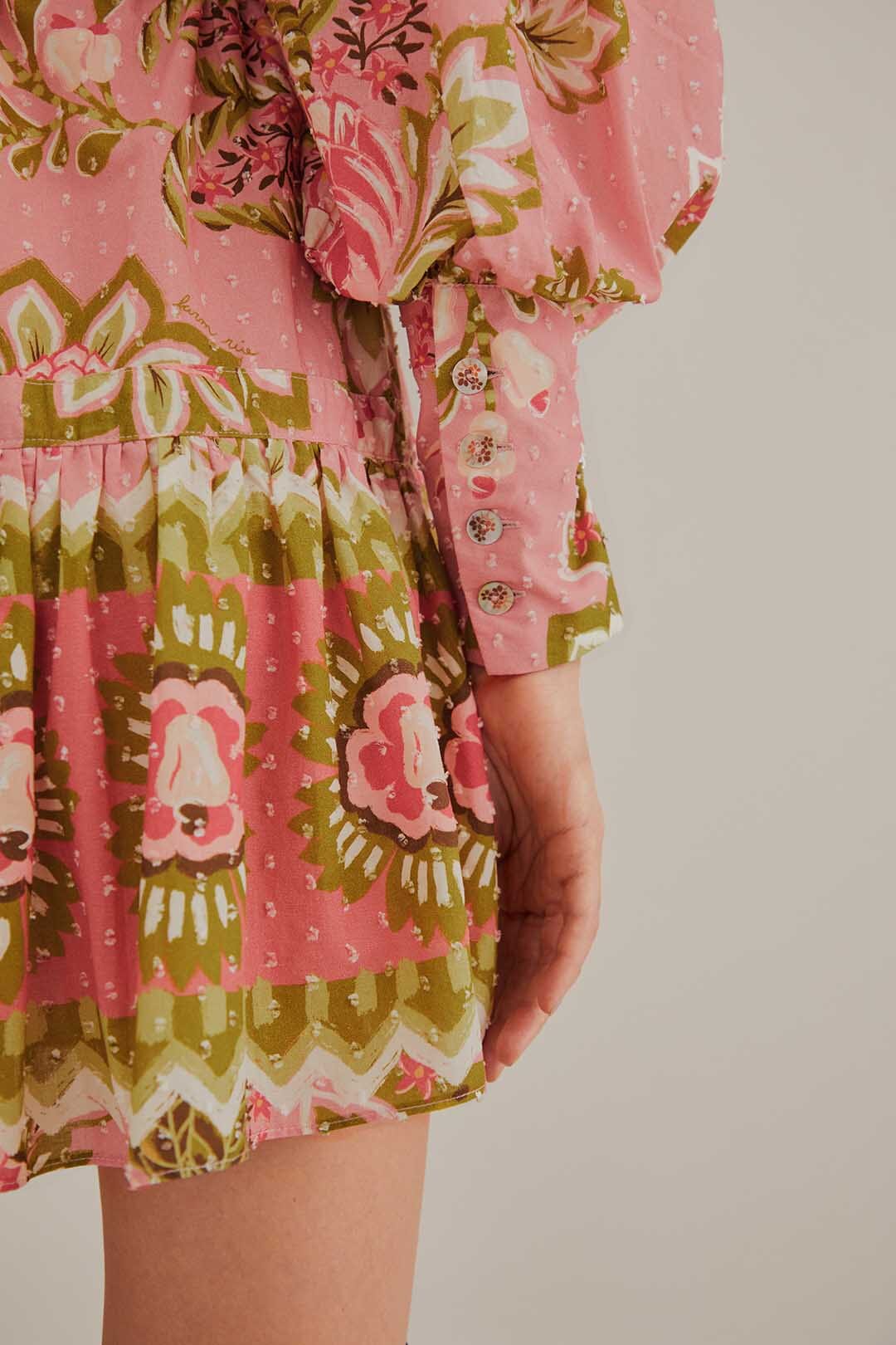Robe courte Aura Floral en coton - Rose