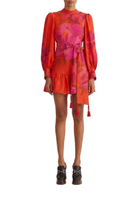 Robe courte à manches longues - Orange